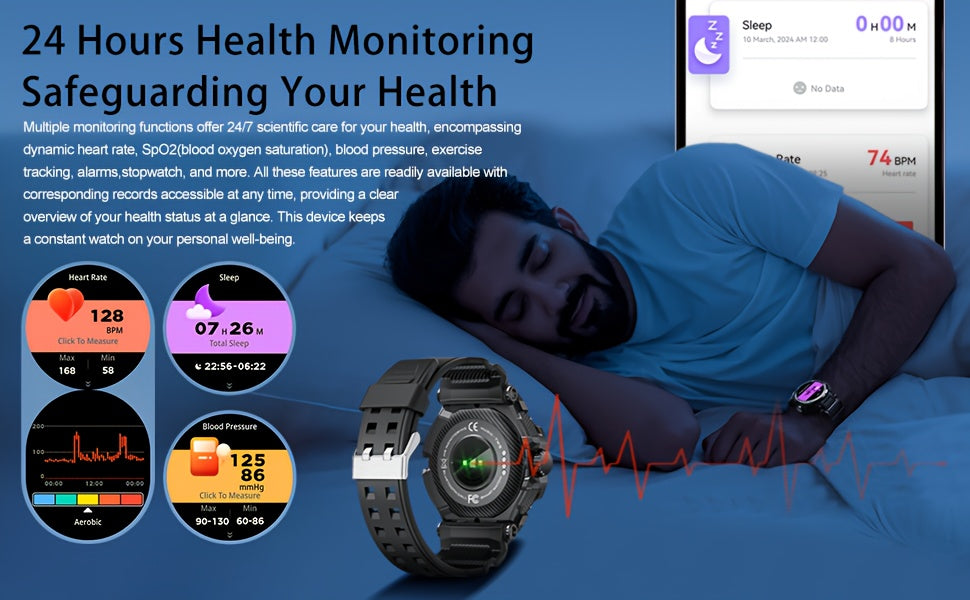 Outdoor Smart Watch Built-in Earphones Weather Calorie Counter Fitness Tracker with 100+ Sports Modes 1.46 Inch IPS Touch Screen Alarm Reminder Remote Control Smart Watch for iPhone/Android Phones