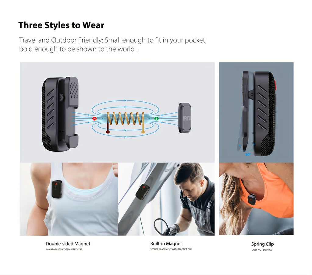 Upgraded Wearable Wireless Speaker with Magnetic Clip RV Stereo & Speakers - Portable, & Dustproof Mini Speaker with Mic for Calls, IPX5, 18-Hour Battery Life, Ideal for Workouts, Travel & Music - Available In Black, Perfect for Live Music, Home Party, Wo