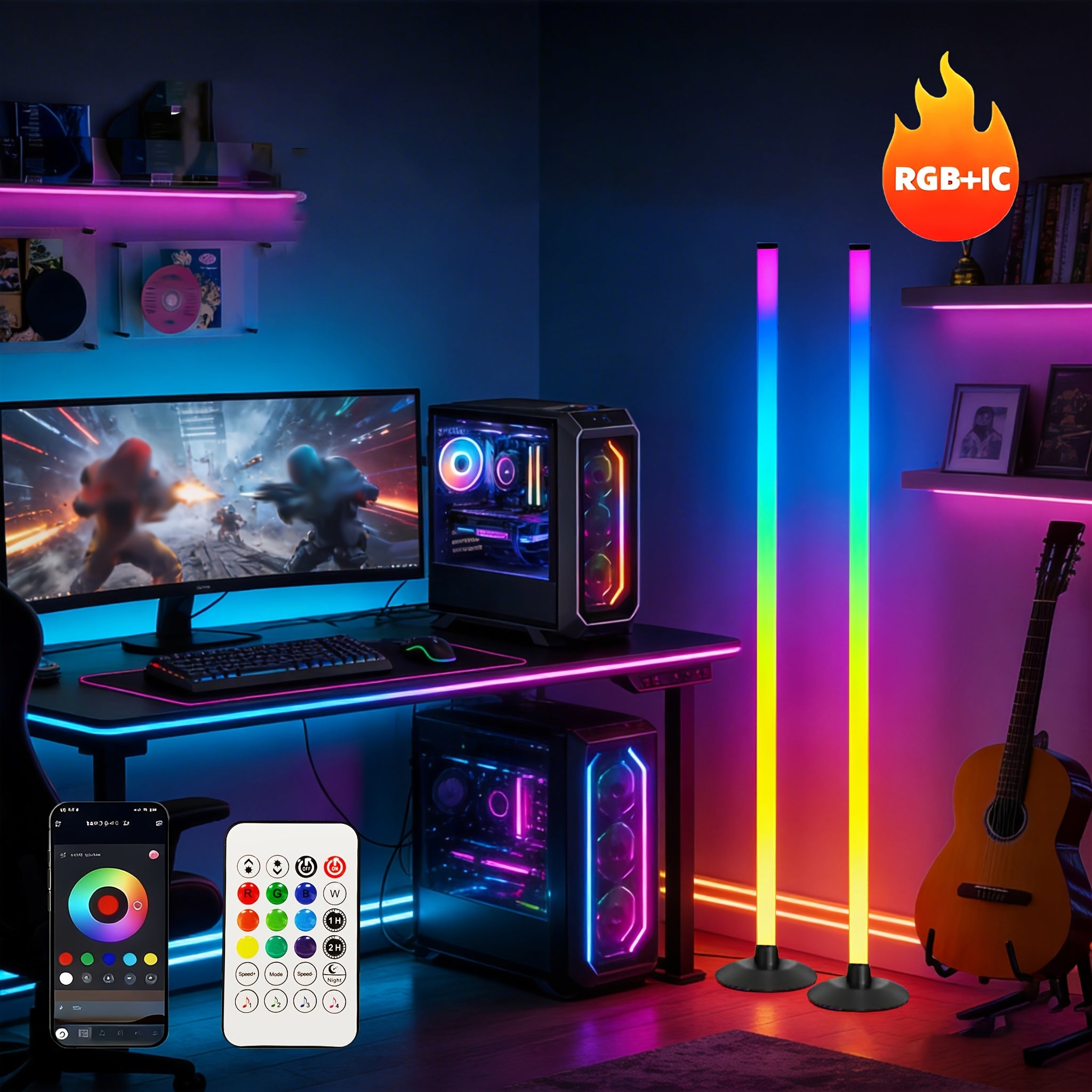 [RGB LED Floor Lamp] Smart RGB LED Corner Floor Lamp, 172 LEDs 1000lm, USB Powered Standing Lamp, App And Remote Control, IC+RGBW Color Changing, 64+ Music Modes, Music Sync, 16 Million Colors Ambient Lighting. Modern Corner Lamp For Bedroom, Gaming Room