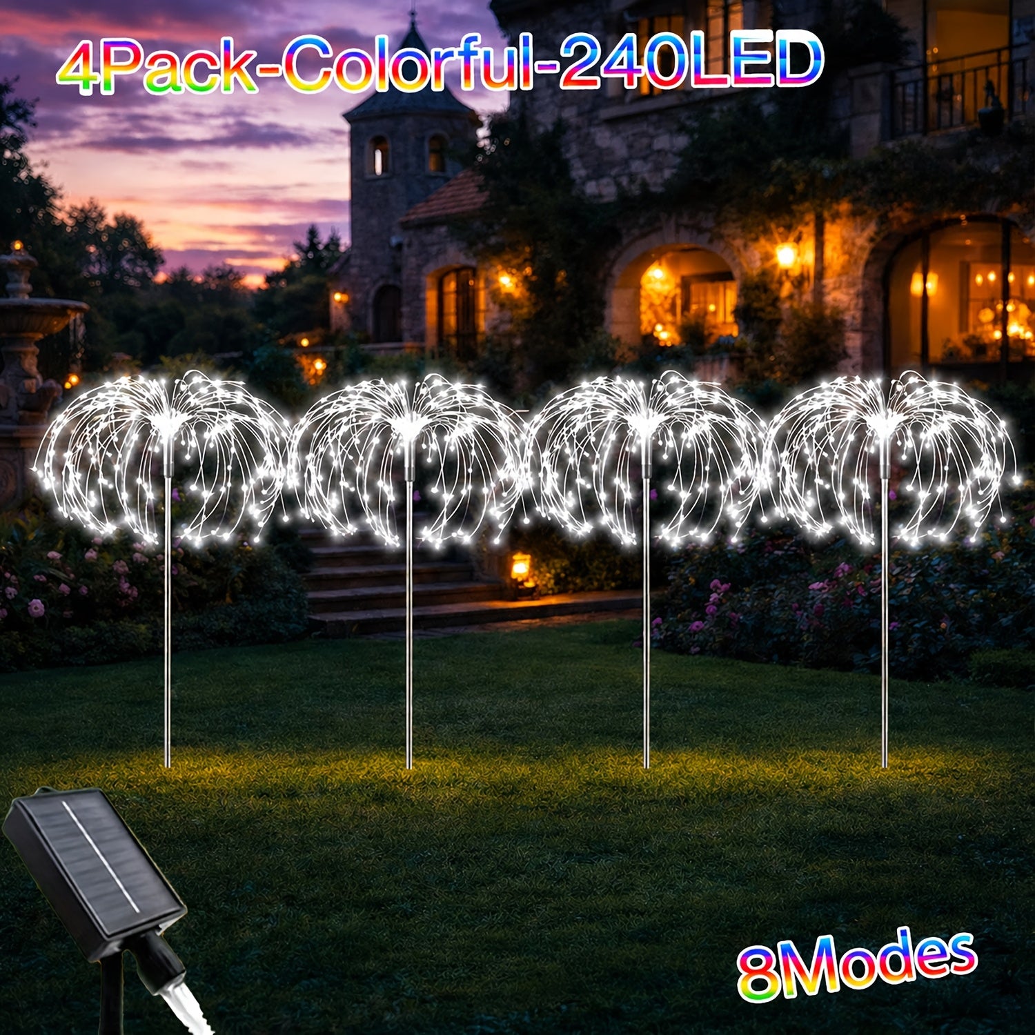 12Pack4PAack Solar Garden Decor Outdoor Lights, 8-Mode Solar Firework Lights, Christmas Outdoor Solar Garden Lights Fairy Firework Decor, Courtyard Pathway Solar Flower Pots Balcony Garden Decor