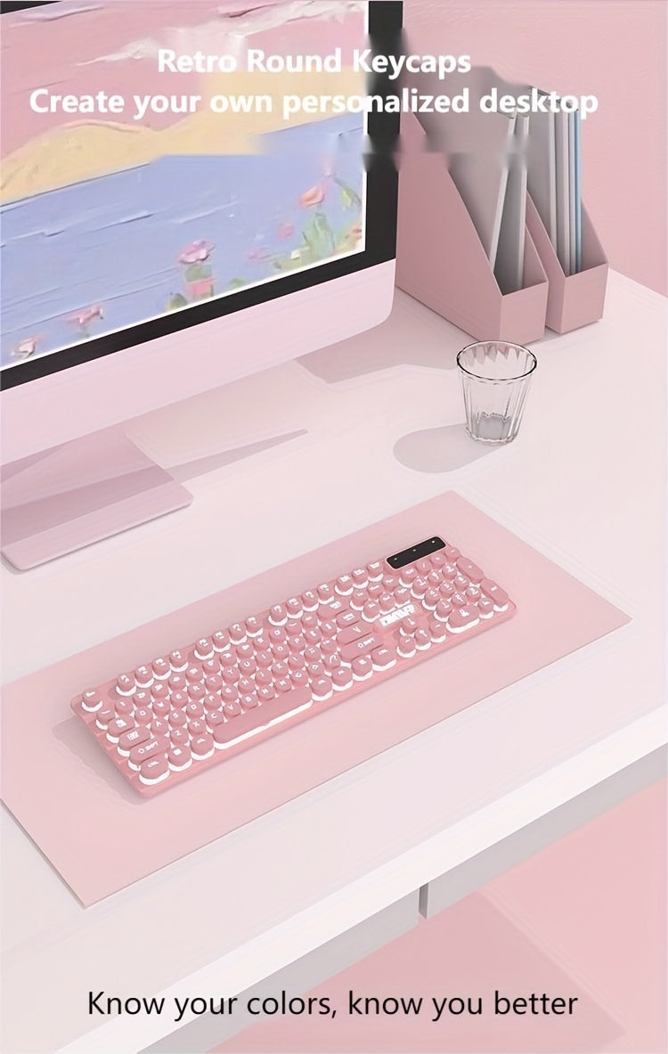 Retro Punk Keyboard & Mouse Set 6D Macro Mouse 104 Keys Mechanical Feeling Silent Keyboard USB Wired
