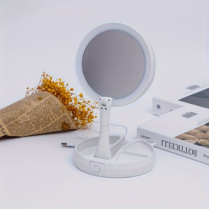Mirror Light with Light, 10x Magnifying Glass Vanity Mirror, Bright LED Travel Makeup Mirror, Double-sided Makeup Mirror, Table Mirror Can Be Used for Bathroom, Beauty Tool Companion, Makeup Mirror, Ladies' Gift/USB Power/battery Power