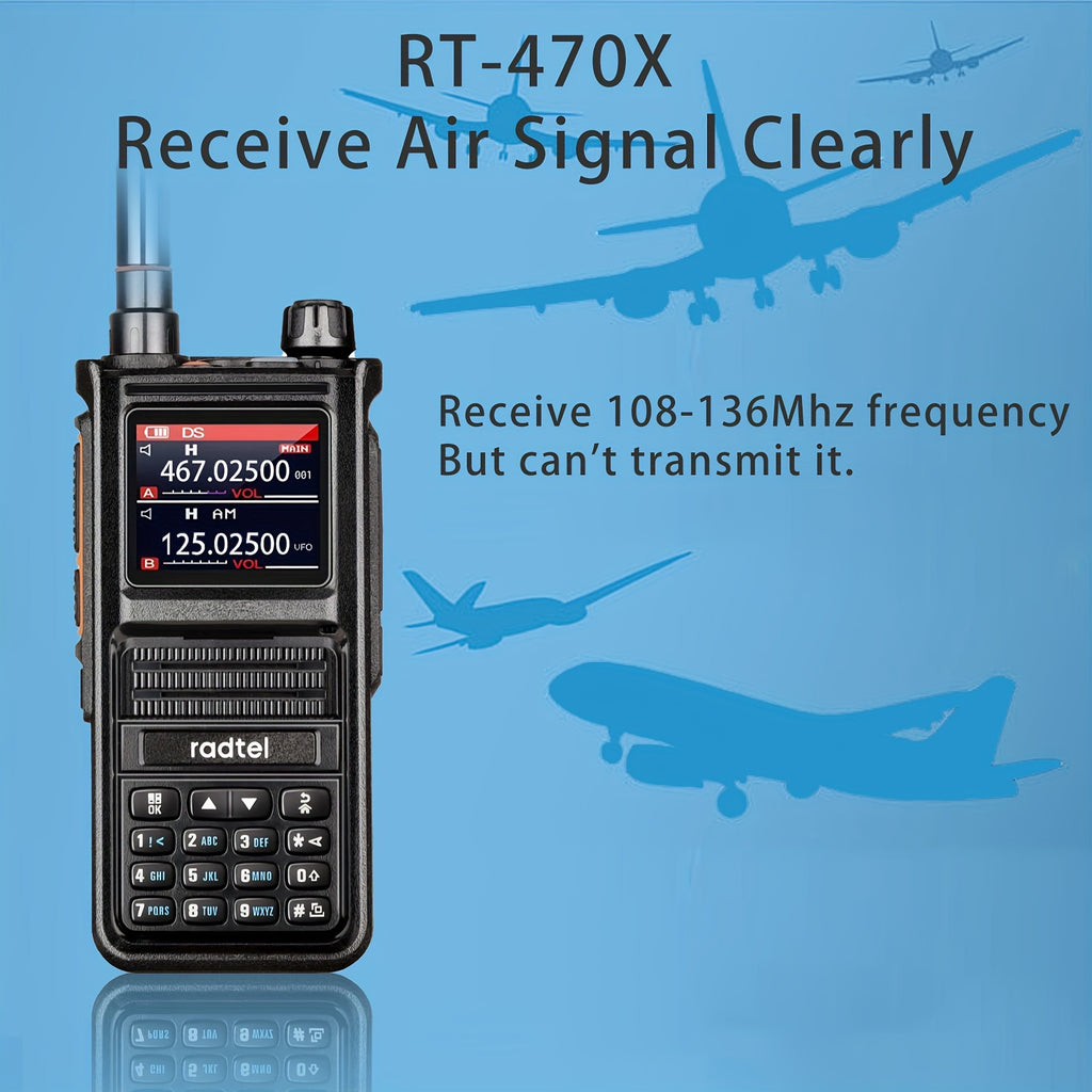 Radtel RT-470X JC-8810 Tri-Band Radio Walkie Talkies 256CH Aviation Air Band Two Way Radio NOAA Marine Long Range Handheld Transceiver USB-C, Wireless Copy Frequency