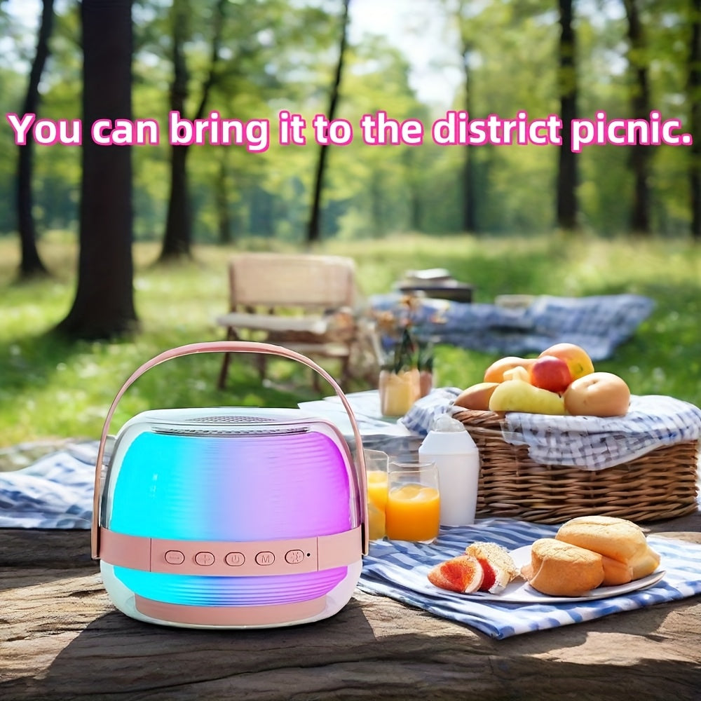 A Portable Karaoke Machine Comes with Two Wireless Microphones And a Three-Piece Speaker Set. The Wireless Speaker Is a Creative Gift for Adult Birthdays, Featuring Ambient Lighting And a Night Lamp. It Is Suitable for Bedroom Use