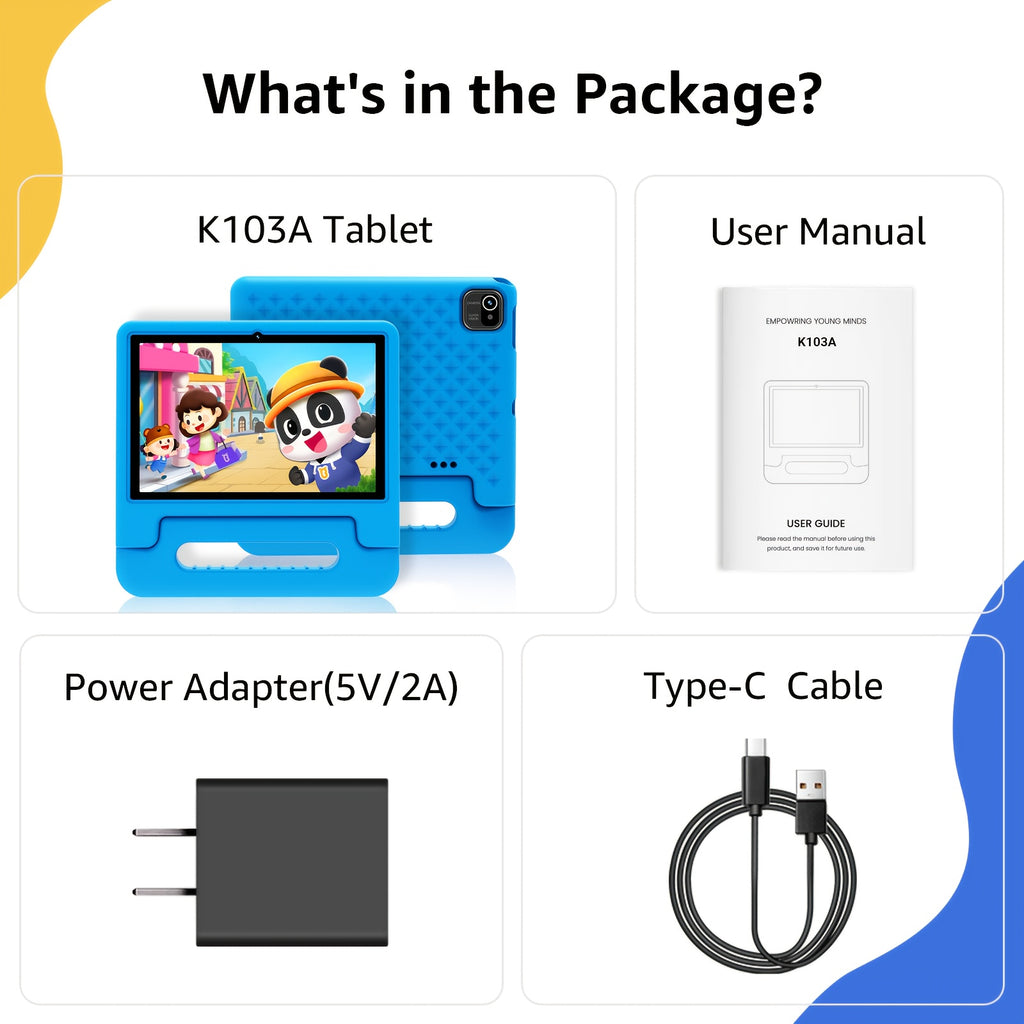 Android 13/15 Tablet, 10.1-inch Kids Tablet, 1280*800, 4GB/6GB RAM, 32GB/64GB ROM, WiFi, 5000mAh, Dual Camera, Parental Controls, Preloaded Apps, Games, Learning Education Tablet with Case, Tablet PC, Eye-Protection, Gift