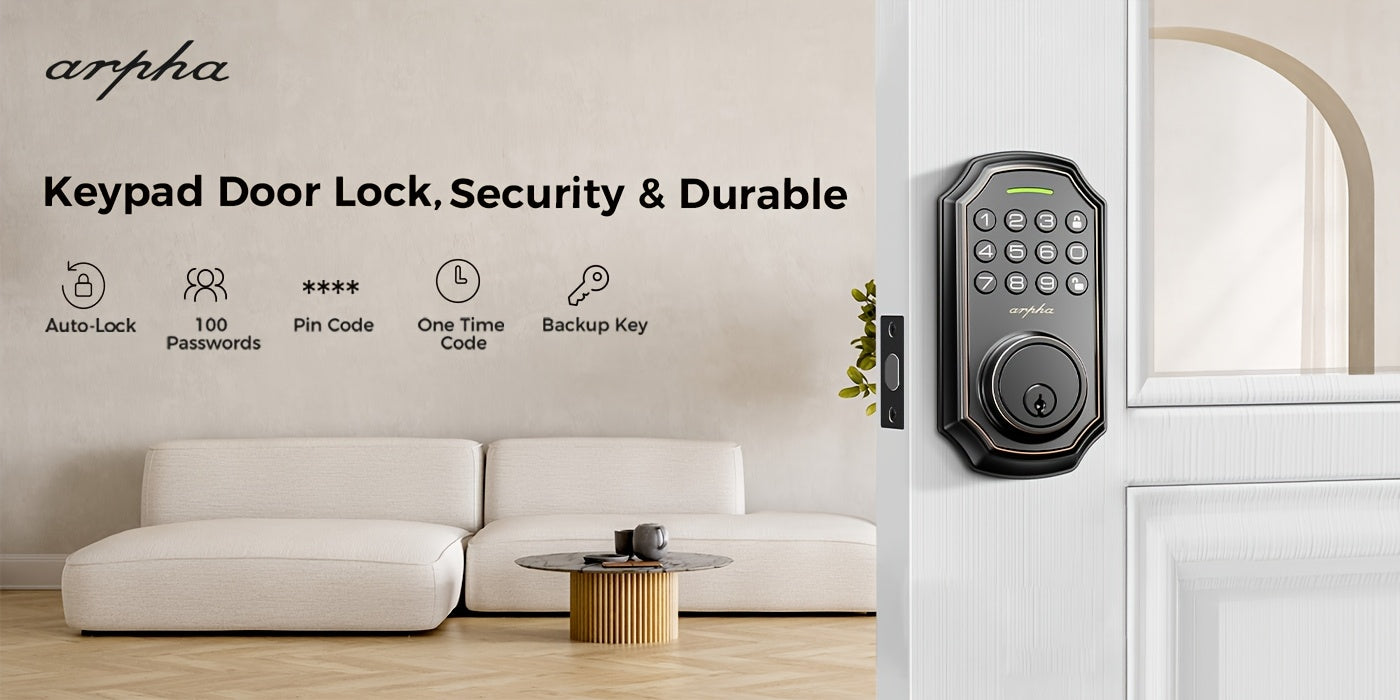 Arpha Special Offer! Smart Lock - 100-digit Privacy Passcode Combination, Keyless Entry, Automatic Locking/unlocking, Easy Installation, Available in Black and Silvery, Low Battery Alarm, Safe and Reliable, Protects Privacy, Smart One-key Locking