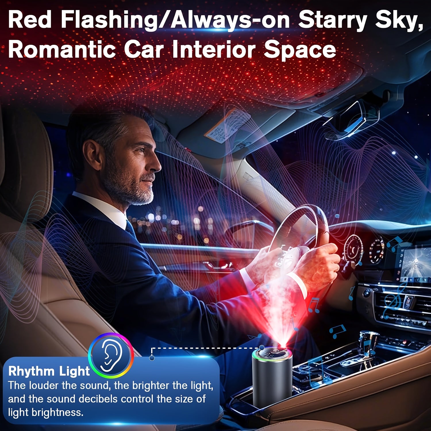 [Car Additions] Smart Car Aromatherapy Diffuser, Dynamic Light Show And Starry Sky Top Mode, Natural French Scented Essential Oil/Perfume, Adjustable Fragrance Concentration, Essential Oil Diffuser, Long-Lasting Freshness, Cologne Scent
