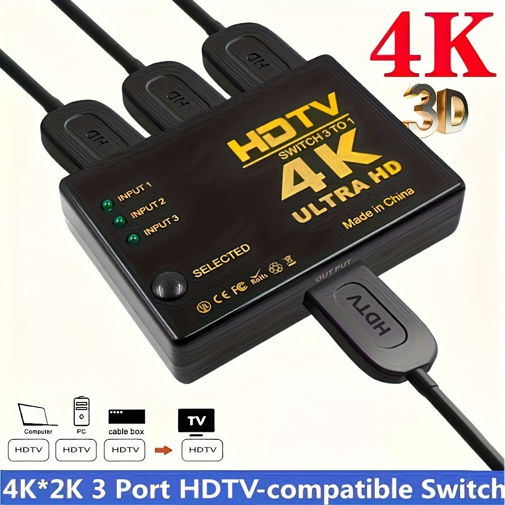 HDTV-compatible Switch 4K Switcher 3in 1 Out Full HD 1080P Video Cable Splitter 1x3 Hub Adapter Converter for TV Box HDTV PC