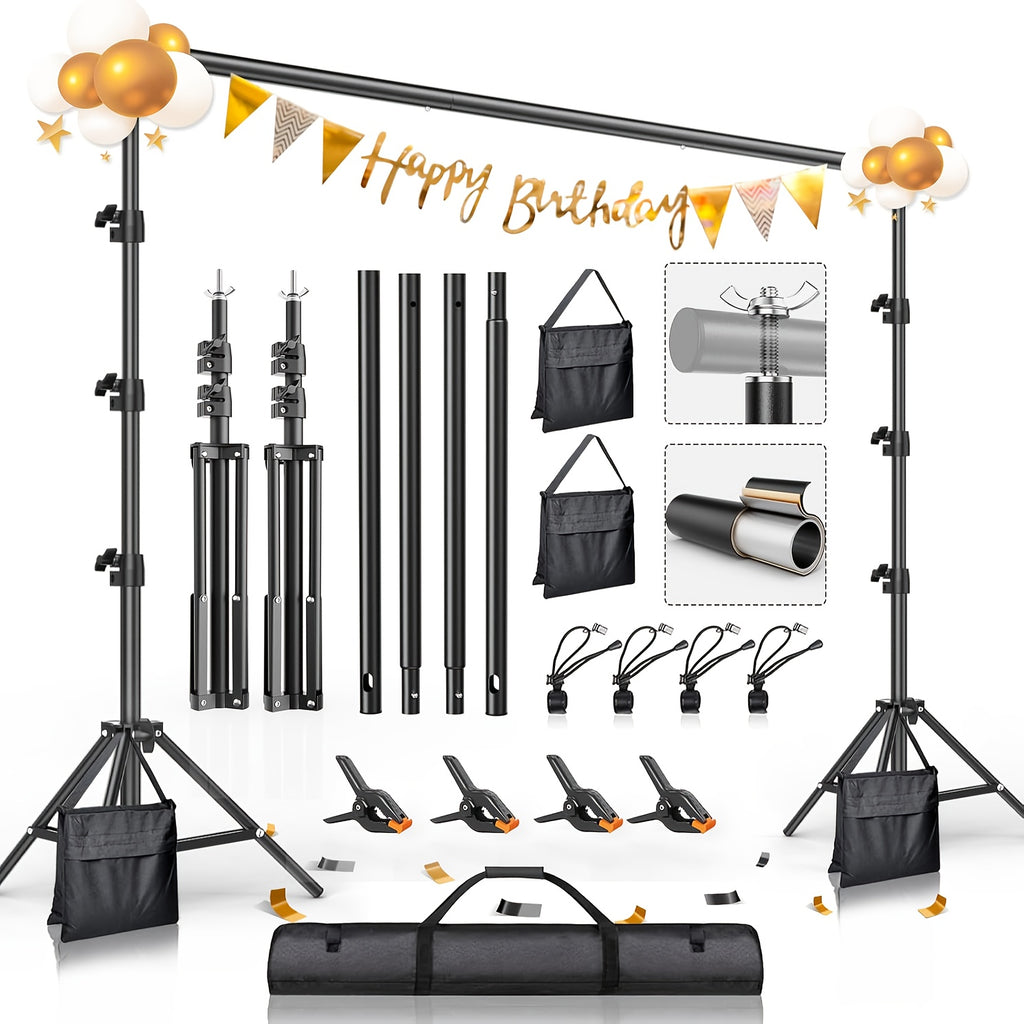 BEIYANG 8.5 X 10ft Photo Backdrop Stand Kit, Adjustable Background Holder Support System Kit with Carrying Bag, for Photography Video Stutio, Parties Decoration, Advertising Display