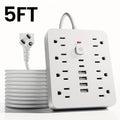 14-in-1 Power Strip with Surge Protector - 8 AC Outlets And 6 USB Ports (2 USB-C)|Flat Plug, Space-saving Design, Wall-mountable Multi-function Power Extension Cord, Overload Protection for Home, School And Office. Available In 5ft Or 10ft