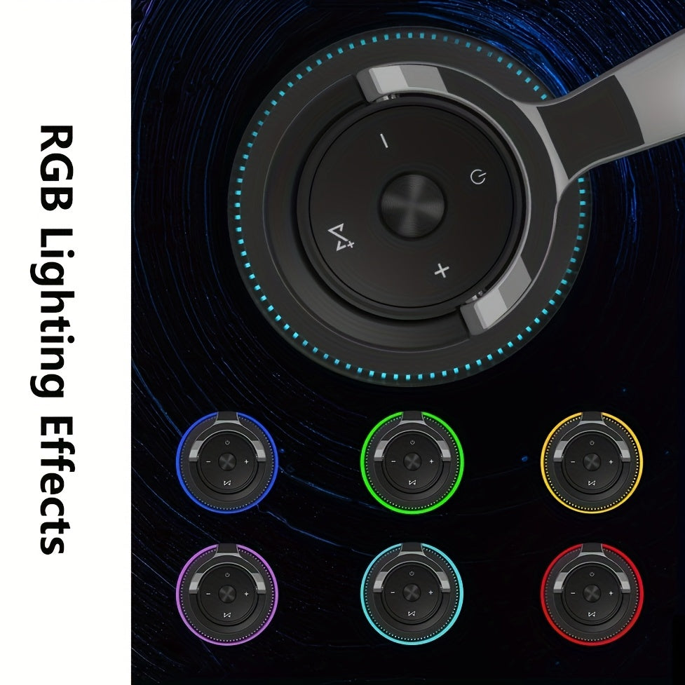 Wireless BT Over-Ear Headphones-Portable Headsets with 24 Hours Playtime, Built-in Mic for Clear Calls, FM Radio, Soft Earpads, LED Light, TF Card Support, And 3.5mm AUX Wired Connection-Foldable Design for Travel, Home, Office, And Mobile Devices.