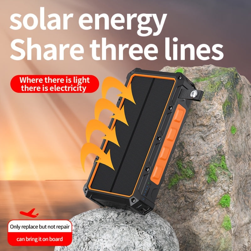 This 30000Mah Power Bank Features a Wireless Charger, a Hand Crank with a Wire, And Includes Three Cables. It Supports 15W Fast Charging with Seven Output Ports And Four Input Options, And It Is a Solar-Powered Portable Charger Equipped with SOS