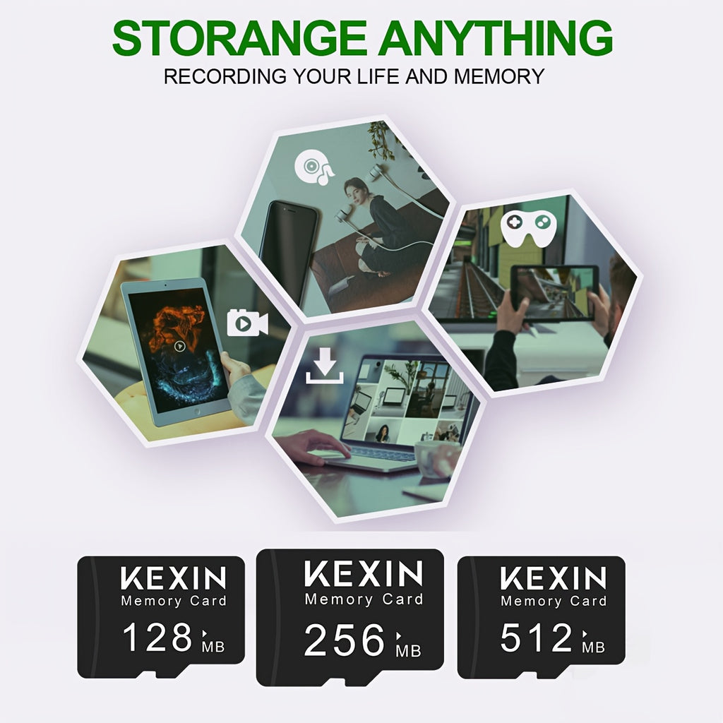 KEXIN 5pcs High-Speed Memory TF Card, - 512MB/256MB/128MB TF Memory Cards for Smartphone, Tablet, Camera, PC, Car Audio, Game Console - Durable & Reliable Multi-Device Storage