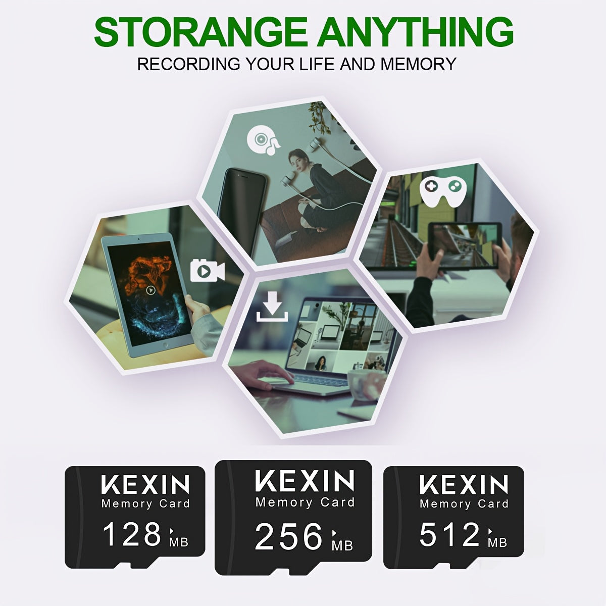 KEXIN 5pcs High-Speed Memory TF Card, - 512MB/256MB/128MB TF Memory Cards for Smartphone, Tablet, Camera, PC, Car Audio, Game Console - Durable & Reliable Multi-Device Storage