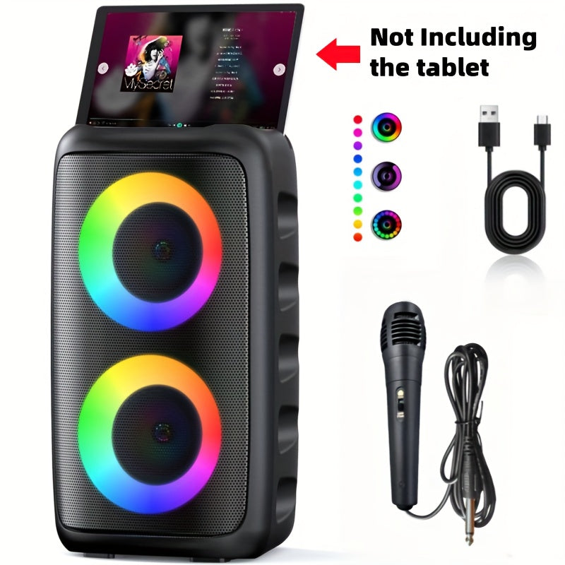 Bluetooth speaker, wireless speaker, karaoke machine with 1 wired microphone or 1 wired microphone+1 wireless microphone, adult portable speaker, PA system with LED lights singing karaoke speaker, supports TF card/USB, AUX input, TWS suitable