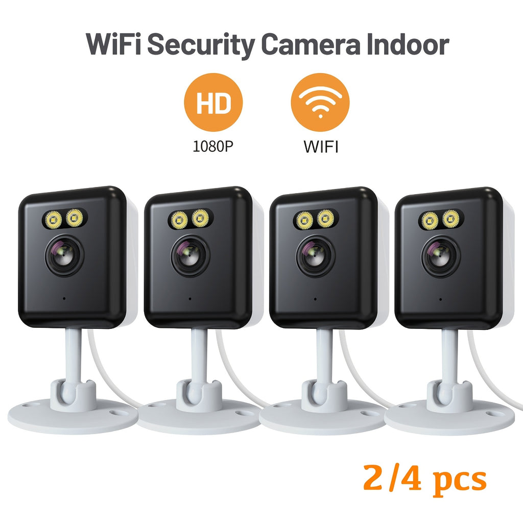 [1080P] 2-Pack/4-Pack 2.4G WiFi Home Indoor Security Cameras, 1080P Full HD Wi-Fi Smart Camera with Full-Color Night Vision, Two-Way Audio, Smart Motion Detection, Smartphone App Control for Video Monitoring, Compatible with Alexa, AI-Powered