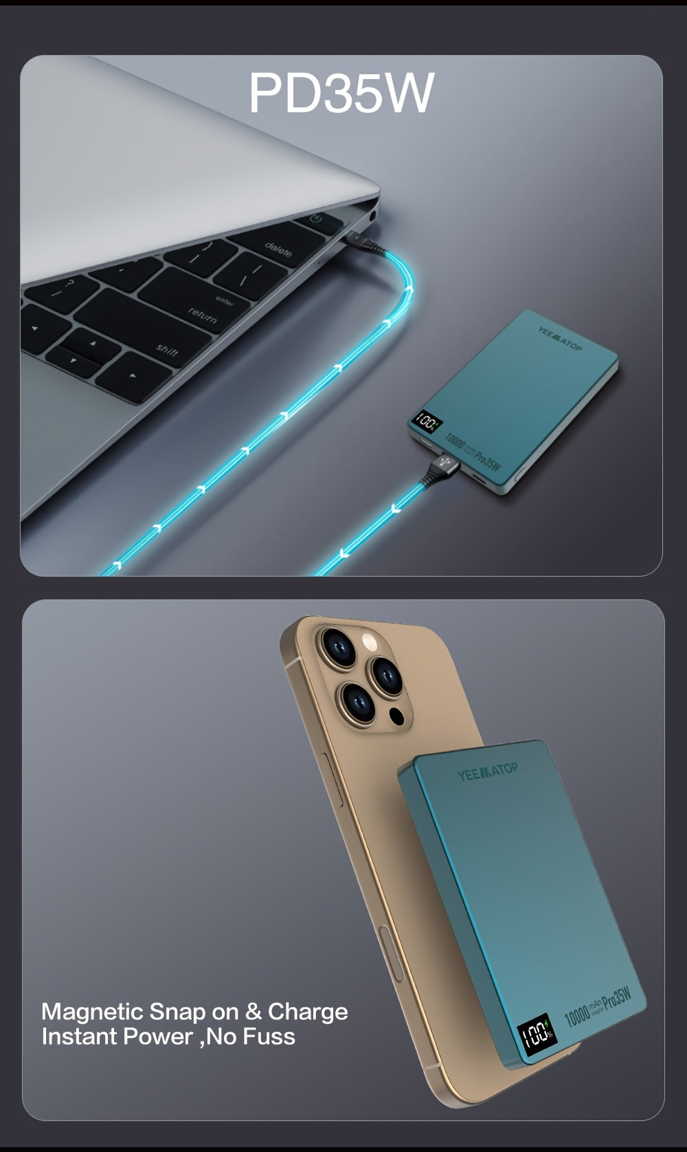 Compact 10000Mah Magnetic Wireless Fast Charging Power Bank, Featuring USB Type C 35W PD, USB 30W Qc 3.0 Fast Charging, Compatible with PPS, Designed for Magsafe Battery Pack