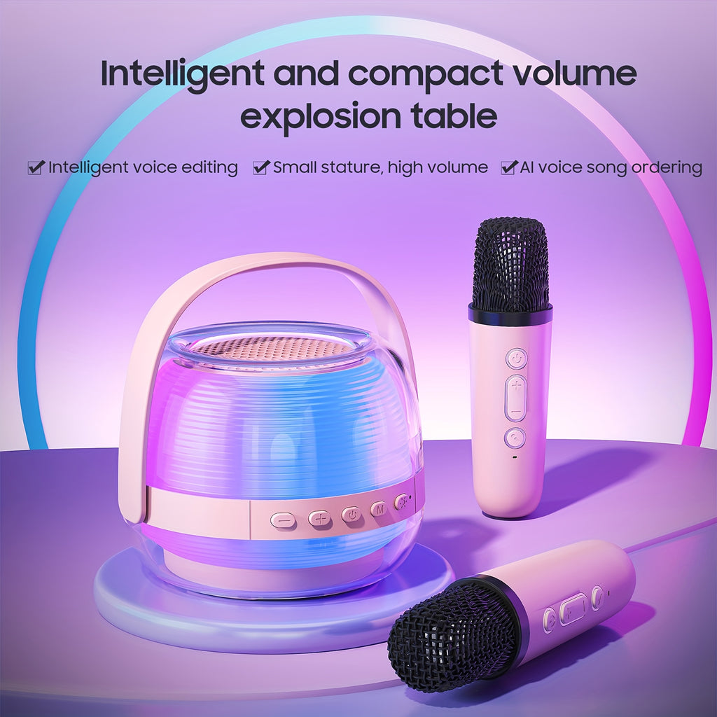 A Portable Karaoke Machine Comes with Two Wireless Microphones And a Three-Piece Speaker Set. The Wireless Speaker Is a Creative Gift for Adult Birthdays, Featuring Ambient Lighting And a Night Lamp. It Is Suitable for Bedroom Use