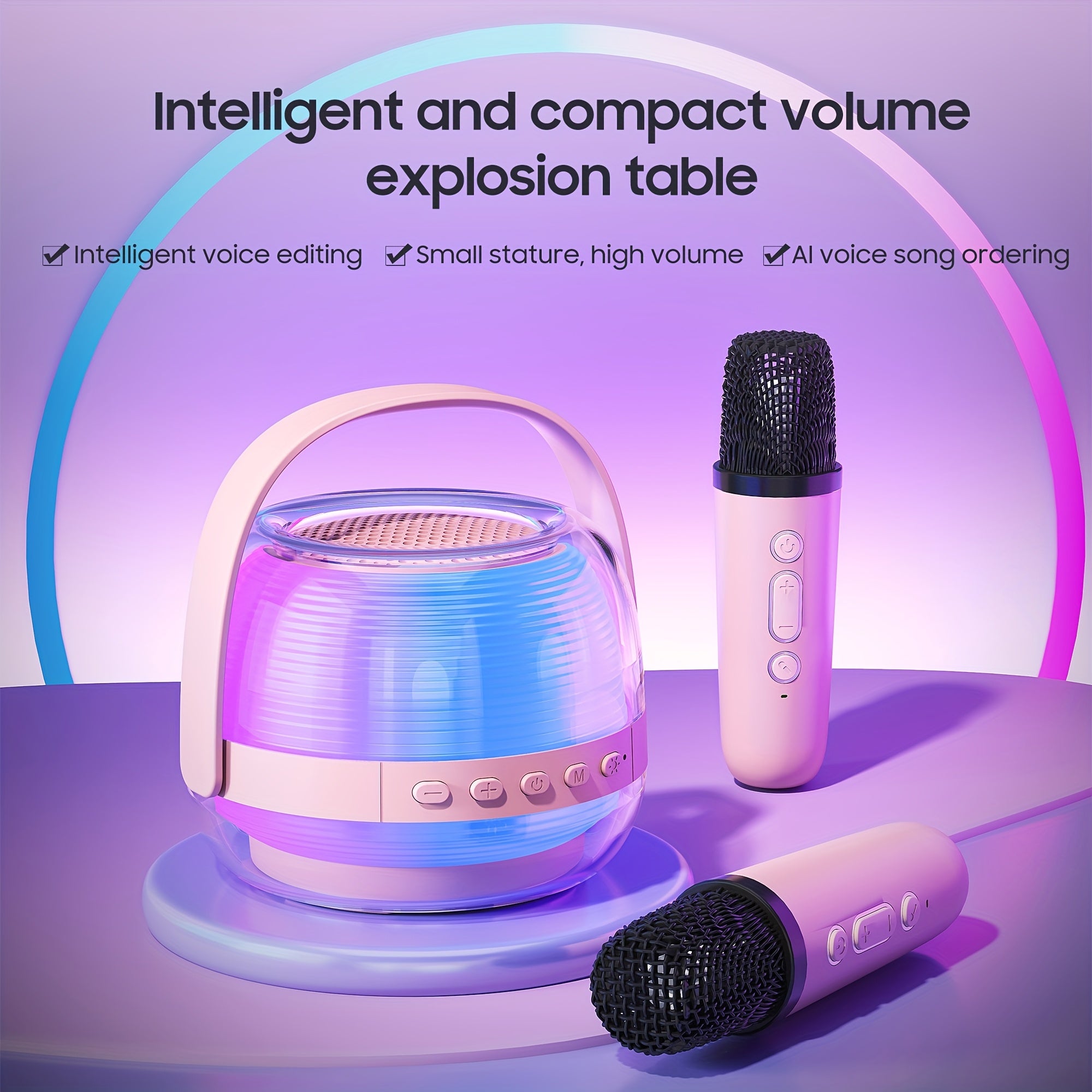 A Portable Karaoke Machine Comes with Two Wireless Microphones And a Three-Piece Speaker Set. The Wireless Speaker Is a Creative Gift for Adult Birthdays, Featuring Ambient Lighting And a Night Lamp. It Is Suitable for Bedroom Use