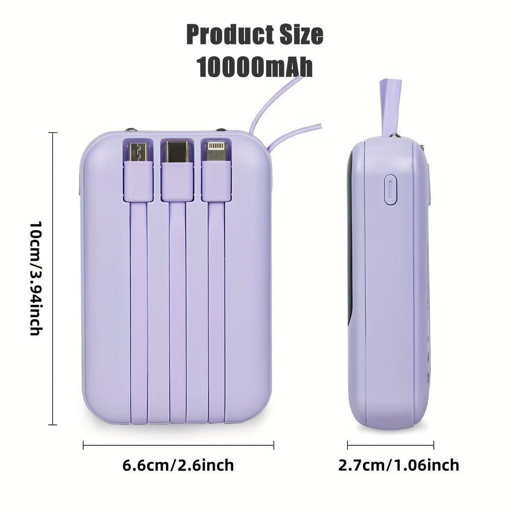 [Outdoor Travel Battery] 10000mAh Mini Cute 5W/15W/22.5W Super Fast Charging Multifunctional Power Bank, Large Capacity Rechargeable Portable Mobile Phone Charger, Built-in 4 Cables, Ultra-Bright LED Lights, Outdoor Travel Battery Packs, Digital Display,