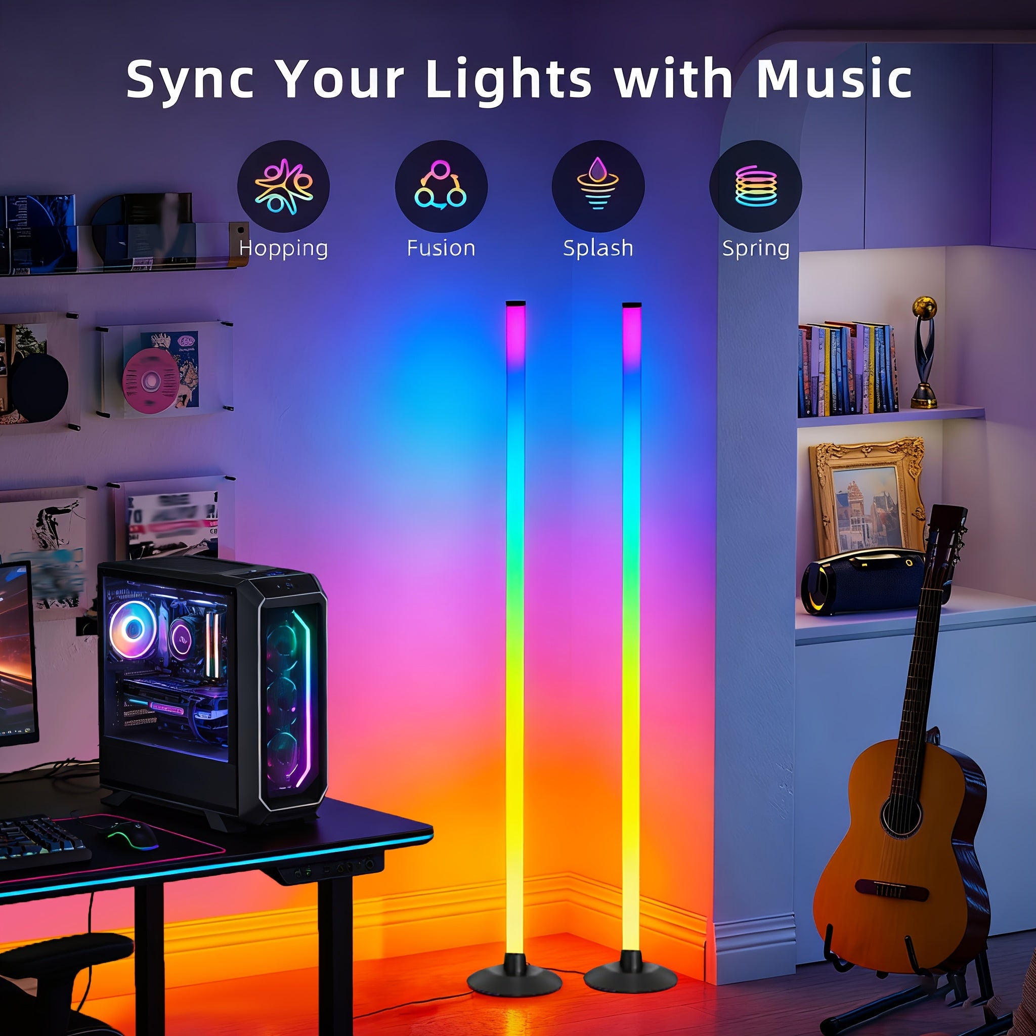 [RGB LED Floor Lamp] Smart RGB LED Corner Floor Lamp, 172 LEDs 1000lm, USB Powered Standing Lamp, App And Remote Control, IC+RGBW Color Changing, 64+ Music Modes, Music Sync, 16 Million Colors Ambient Lighting. Modern Corner Lamp For Bedroom, Gaming Room
