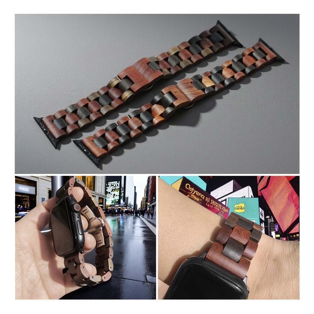 Blackwood & Walnut Wood Watch Band for Apple Watch - Stylish, Lightweight, and Durable Design with Adjustable Buckle, Comfortable Fit, Perfect for Casual Attire, Smartwatch Accessory | Adjustable Strap | Natural Wood Texture
