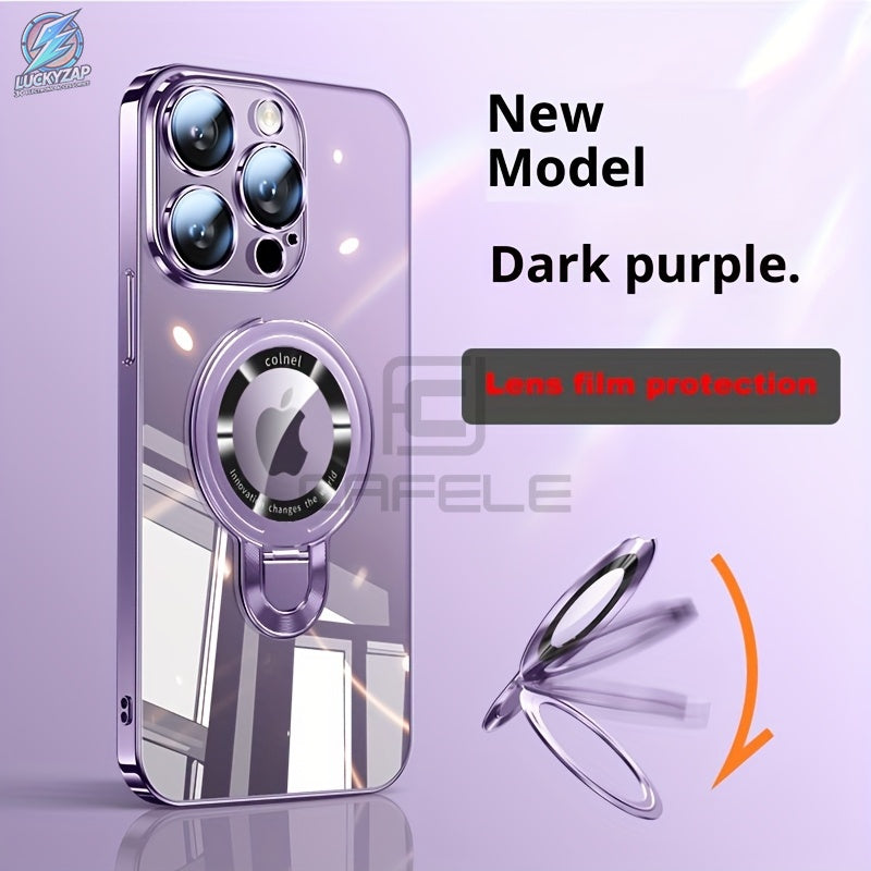 [Magnetic Phone Case] Phone Case: Magnetic Phone Case With U-Shield Stand For IPhone 17/17 Air/17 Pro/17 Pro Max/16/15/14/13/12/11 Plus/Pro/Pro Max, Electroplated PC Full Coverage Shockproof Protective Case, Transparent Back Design, Lens Protector Include