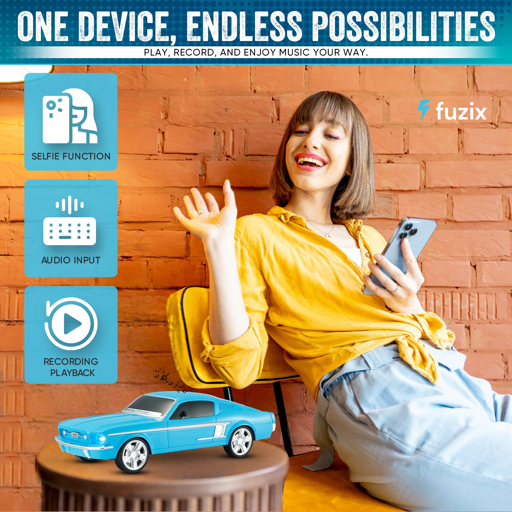 Fuzix WS-1967 Car Bluetooth Speaker – Retro Replica Design with LED Lights, Wireless Stereo Sound, FM Radio, USB/TF/AUX Input, Multiple Playback Modes, Rechargeable Battery, Clear High-Quality Audio, Perfect for Home, Travel, Parties & Festival Gifts