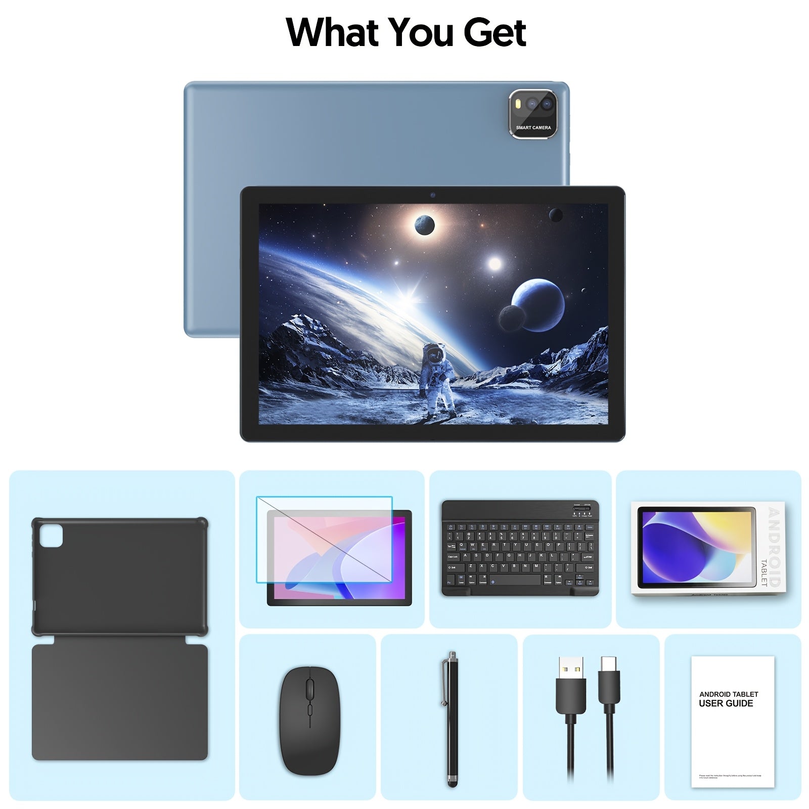 Newest Tablets Android 14, 2 in 1 Tablet with Optional Keyboard, Mouse, Stylus Without Electricity, 10 Inch Tablets, 6GB(3GB+6GB) RAM, 64GB ROM+1TB Expansion Support, Wi-Fi 6, 2MP+8MP Dual Camera, 6000 Mah, Quad-Core, BT, GMS, Games, Tablet, Pad