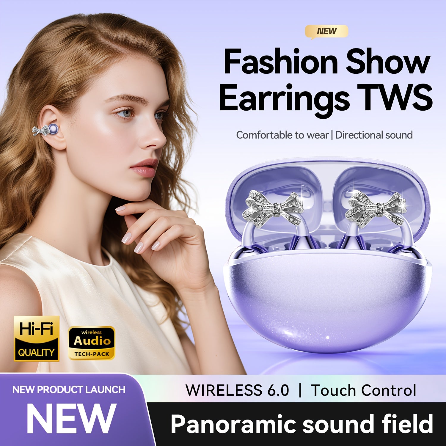 2025 New Wireless Earphones, Butterfly Earring Decoration, Microphone-Equipped Non-In-Ear Headphones, Gaming Couple Headphones, AI Translation Function, HD Calling Earphones, Compatible with Iphone And Android Phones, Christmas Gift