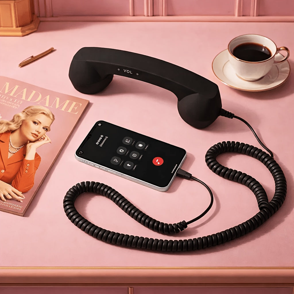 Phone Handset for Cell Phone, Anti-Radiation Type-C Retro Phone Handset, Ergonomic Comfort Grip External Microphone, Plug-and-Play Wired Receiver for Type-C Mobile Phones,