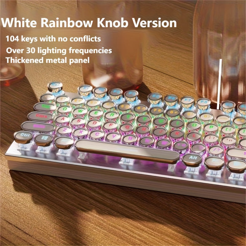 34 Lighting Effects True Mechanical Keyboard And Mouse Combo, High Aesthetic & Stylish, Hot-Swappable Blue Switches, Retro Style, USB Wired, for Desktop Laptop Windows Mac OS, Christmas Gift for Boyfriend Girlfriend