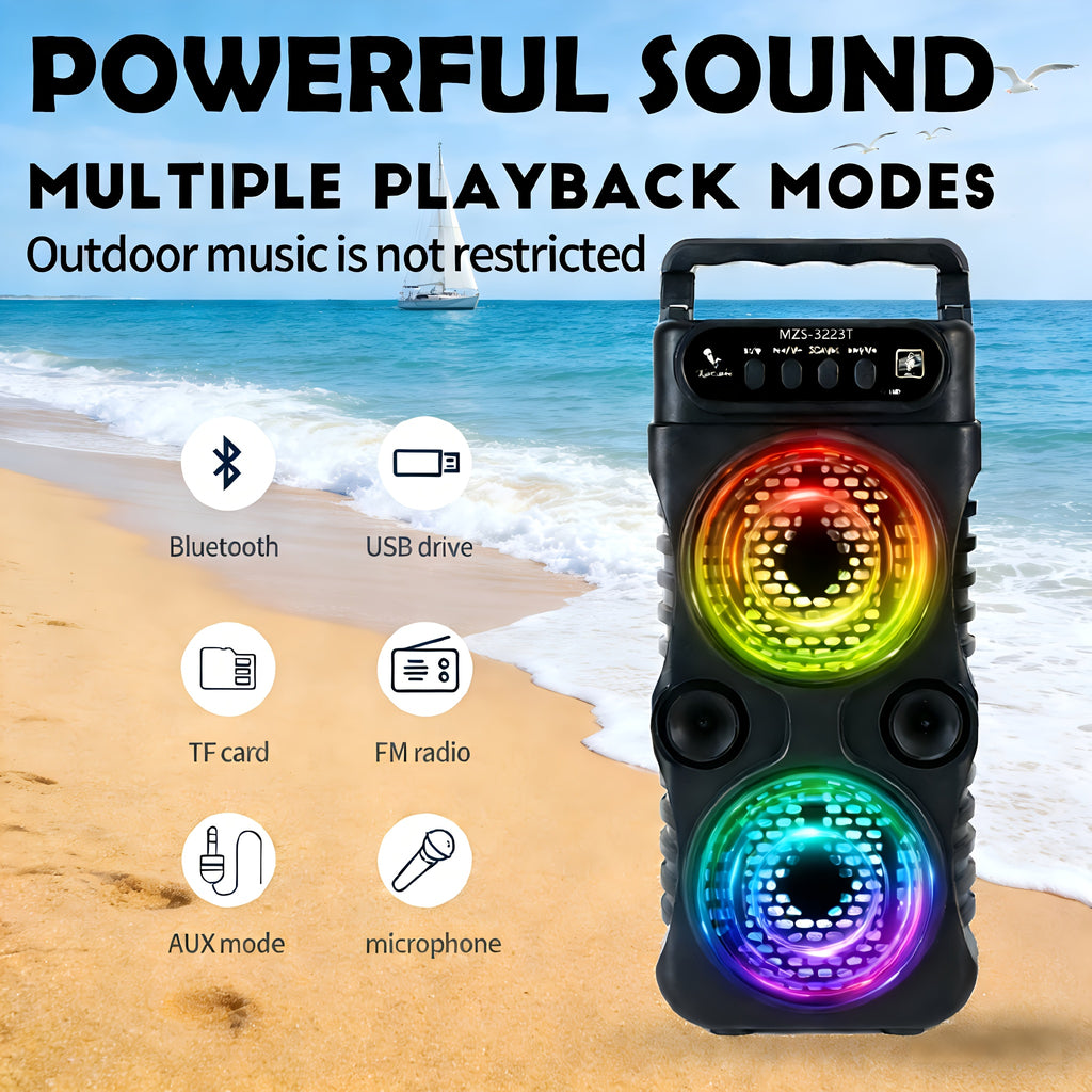 6600W Dual 3 Inch Wireless Speaker with LED Lights Colorful Lighting Effects Supports USB TF Card FM AUX Long Playtime Suitable for Christmas Parties Valentine'S Day Gifts Graduation Events Outdoor Concerts Desktop Gaming Disco Nights Compact Design