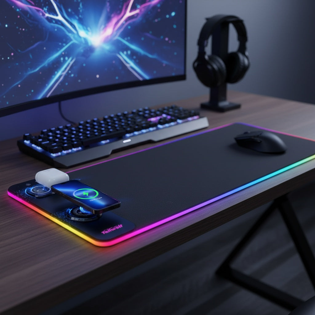 3 In 1 Rechargeable RGB Gaming Mouse Pad, 15W 10 Light Modes, 800*300*4mm LED Magnetic Rechargeable Mouse, Desktop Pad For QI Standard Phone/Mouse/Watch