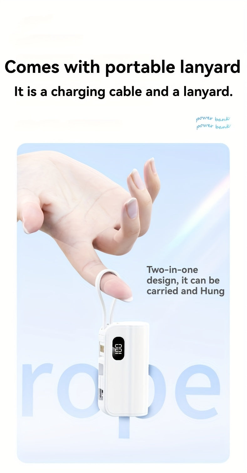 6000mAh Compact Power Bank, LCD Digital Display Battery Pack, Includes Charging Head and 22.5W Fast Charging Cable, Suitable for iPhone and USB-C Phones