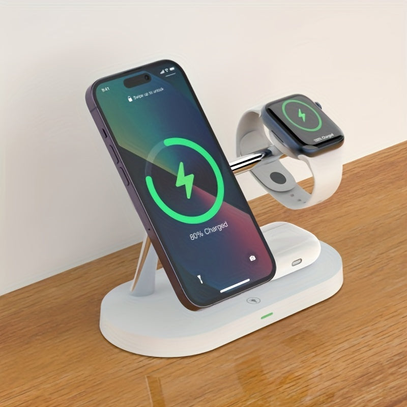 TIMESS-3in 1 Fast Charging Station with QC3.0 Adapter, Magnetic Wireless Charger Stand for iPhone 15, 14, 13, 12, 11/ Pro/ Max/ Mini/ Plus, X, XR, XS/ Max, SE, 8/Plus, for iWatch 1-9, for Airpods 3/2/Pro
