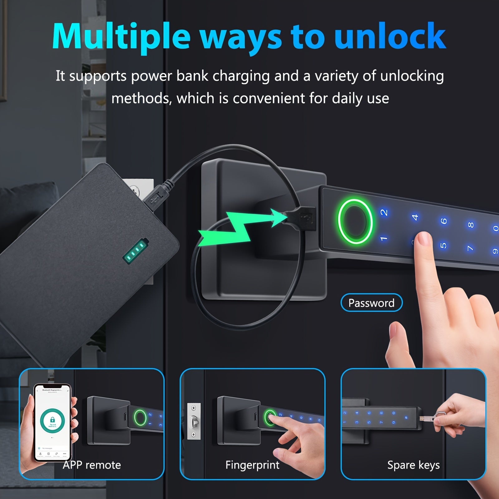 Christmas Special - 5-in-1 Smart Fingerprint Door Lock Handle Biometric/App/Passcode/IC Card/Mechanical Key Keyless Entry Door Lock Suitable for Home, Office, Apartment, Bedroom