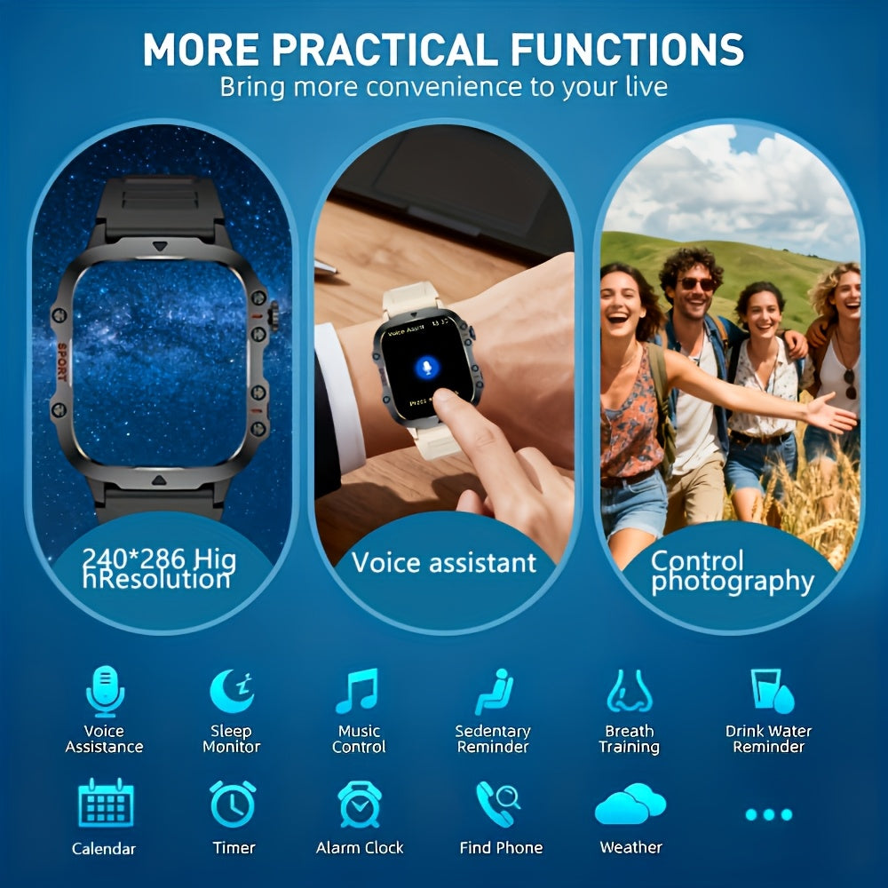 Large-Screen Smartwatch Compatible for iPhone & Android, Wireless Smartwatch with Wireless Calling/SMS, Fitness Tracker, Remote Camera Control, USB Rechargeable Smartwatch Suitable for Men & Women, Clear Display, Modern Design for Travel Gift