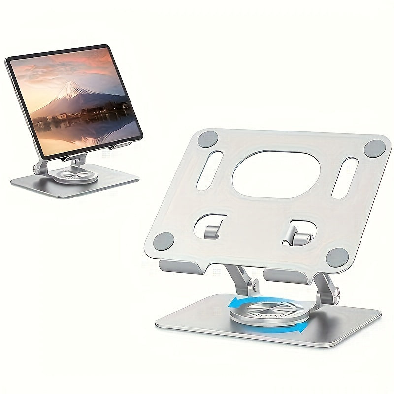 Iron Flat Stand with 360 Degree Rotating Base, Foldable and Adjustable Flat Stand, Suitable for Office Desks, Home Offices, Compatible with iPad Pro Air Mini, Etc. Available in Silvery and Black