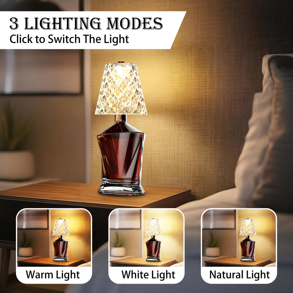 Crystal Clear Bottle Light, Table Lamp, Rechargeable LED Wine Lamp, Acrylic Lampshade, 2000Mah, 3 Colors, Bottle Lamp
