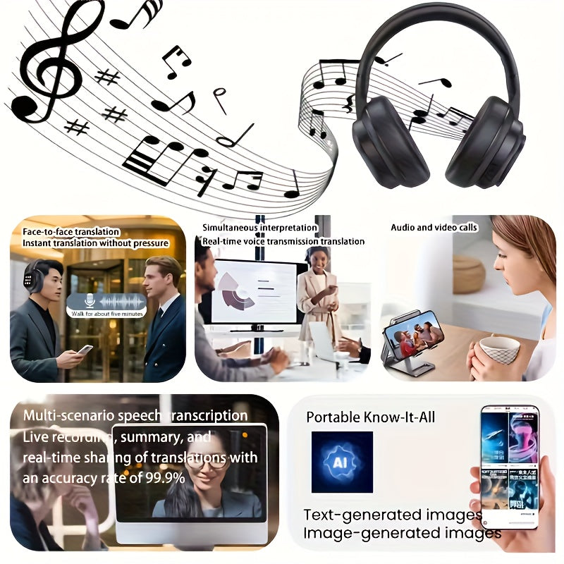 New Hybrid Active Noise-cancelling Headphones(with Touchscreen), Intelligent AI Translation, Remote Control Photography, Wireless Headphones with Microphone, Soft Ear Pads, Multiple EQ Bass, Comfortable Fit Ear Cups, Suitable for Tablets