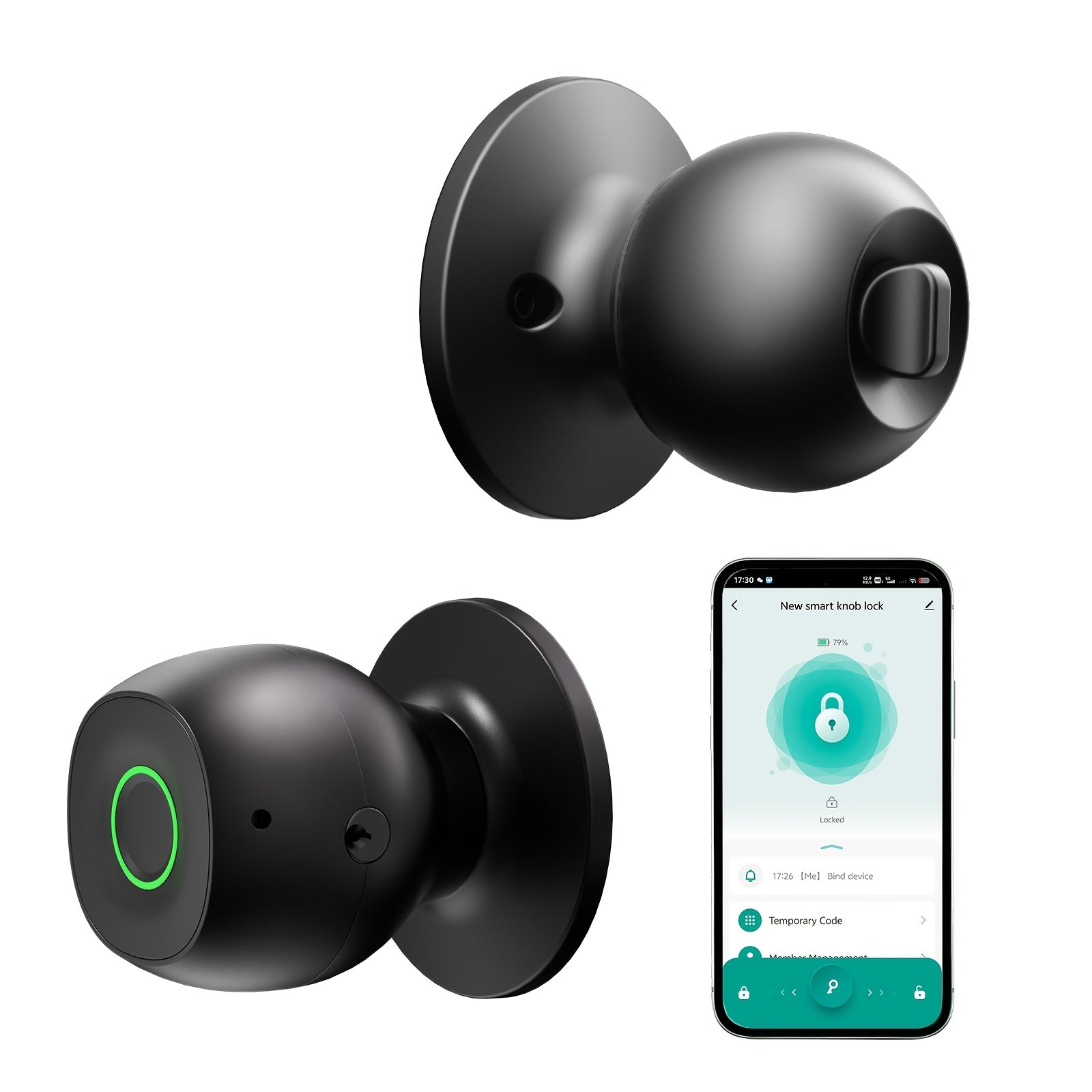 Smart Door Knob Lock, Keyless Entry Door Lock With Fingerprint, Biometric Entry, App-Controlled Wireless Connection, Physical Key, Suitable For Bedroom Home Hotel Office