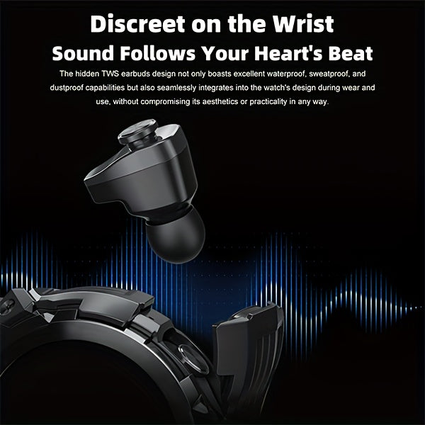 Outdoor Smart Watch Built-in Earphones Weather Calorie Counter Fitness Tracker with 100+ Sports Modes 1.46 Inch IPS Touch Screen Alarm Reminder Remote Control Smart Watch for iPhone/Android Phones
