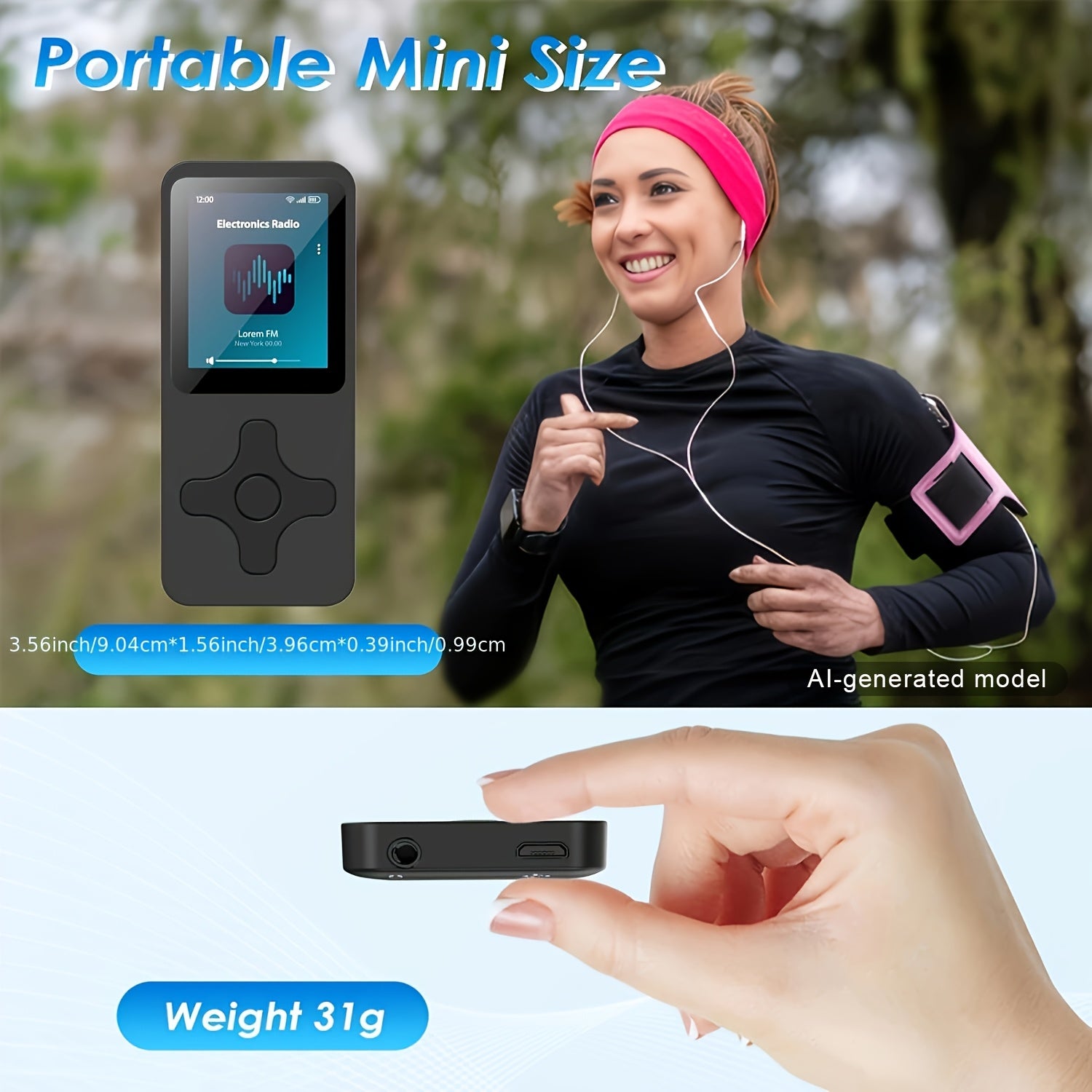 [Portable Wireless5.0] MP3 Player With Wireless & 64G Micro SD Card Build-In Speaker Wireless 5.0 Portable MP3 FM Radio Photo E-Book Reader 1.8 Inch Screen Supports Up To 64GB (Black)