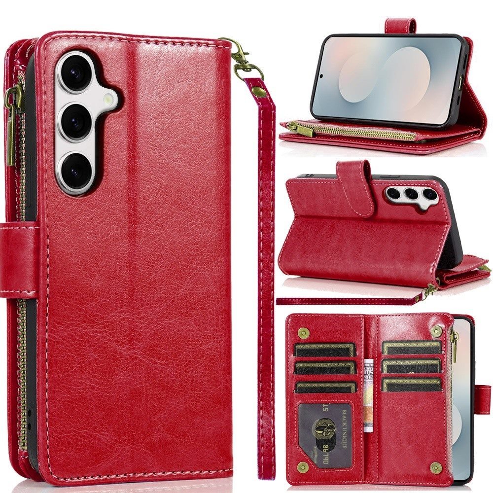 For Samsung Galaxy S25 FE Phone Case, Luxury Wallet Card ID Zipper Money Holder Case Cover