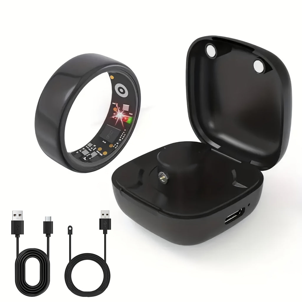 New Smart Ring with Charging Compartment, Fitness, Steps, Distance, Calories, Sleep, Exercise, Compatible with Iphone And Android, USB Charging, Ideal Valentine'S Day/Christmas/New Year Gift