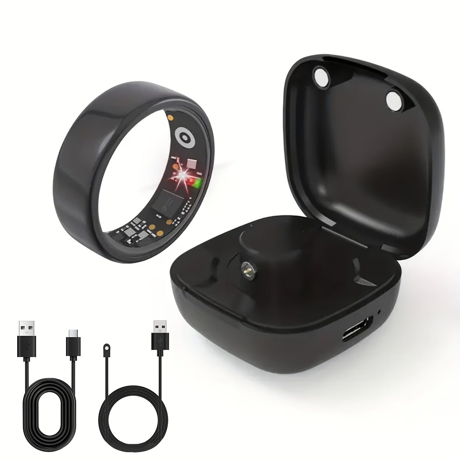 New Smart Ring with Charging Compartment, Fitness, Steps, Distance, Calories, Sleep, Exercise, Compatible with Iphone And Android, USB Charging, Ideal Valentine'S Day/Christmas/New Year Gift