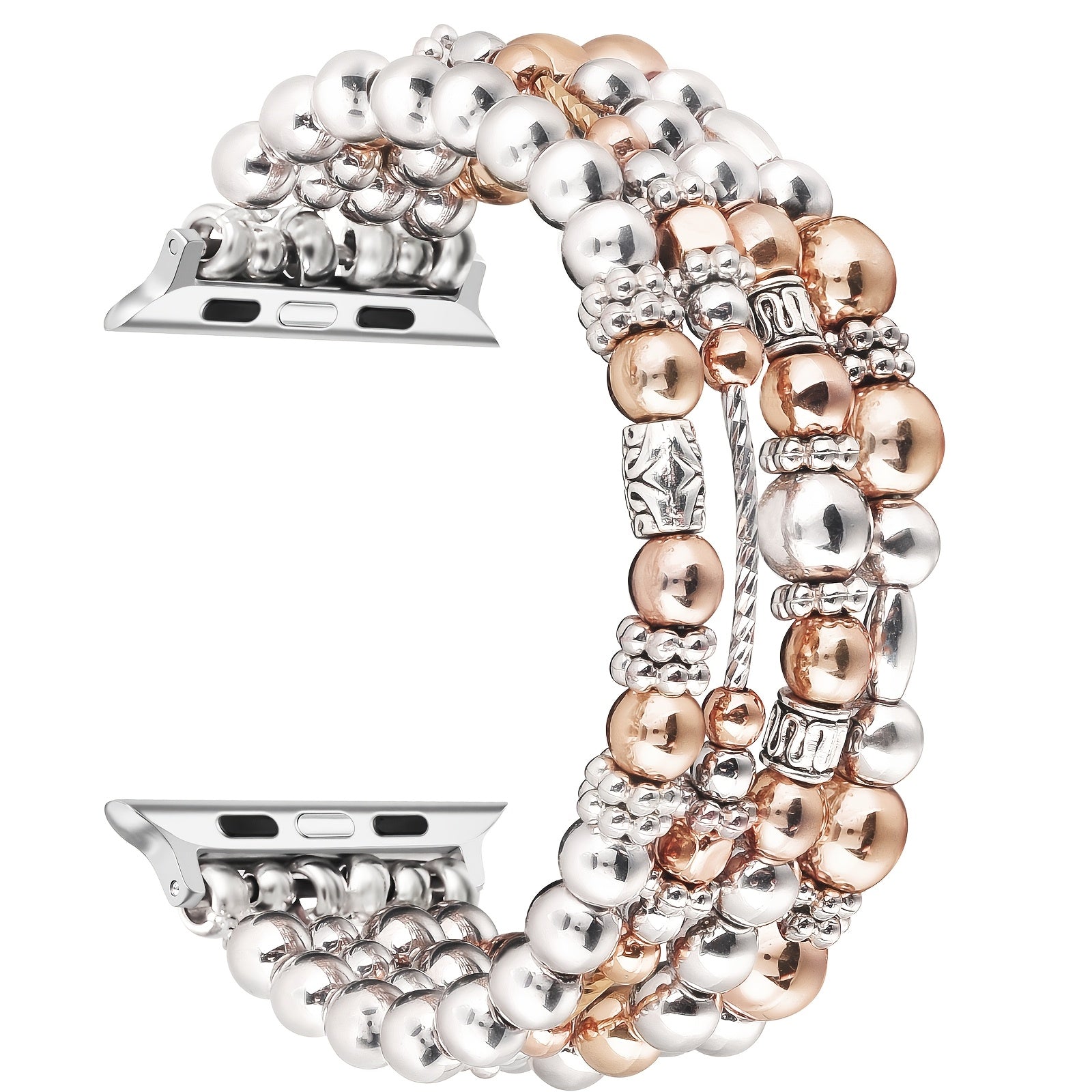 Handcrafted Elastic Golden Beaded Bracelets Designed for Apple Watch Bands in Sizes 38, 40, 41, 42, 44, 45, 46, And 49Mm, Suitable for Women And Compatible with for Apple Watch Series 1 Through 11, Including SE And Ultra Models