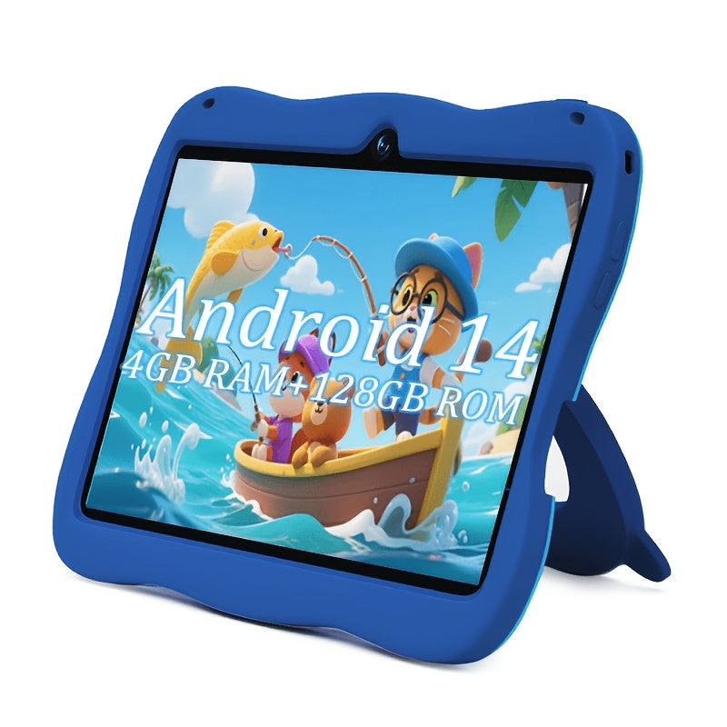 [Android 14 WiFi 5] 2025 Model 7-Inch Kids Tablet With HD Display, Android 14, WiFi 5, 4GB RAM, 128GB Storage, Pre-Installed Educational, Learning, And Entertainment Apps, Dual Cameras, Durable Kids Tablet