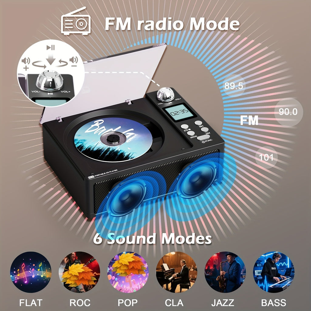 [CD Player with Stereo] CD Player with Stereo Speaker, USB Player, AUX Input, Dual Stereo Speakers, FM Radio, Type C Charging, LED Display, Remote Controller, Dual Wireless Model, Stereo Earphone Jack